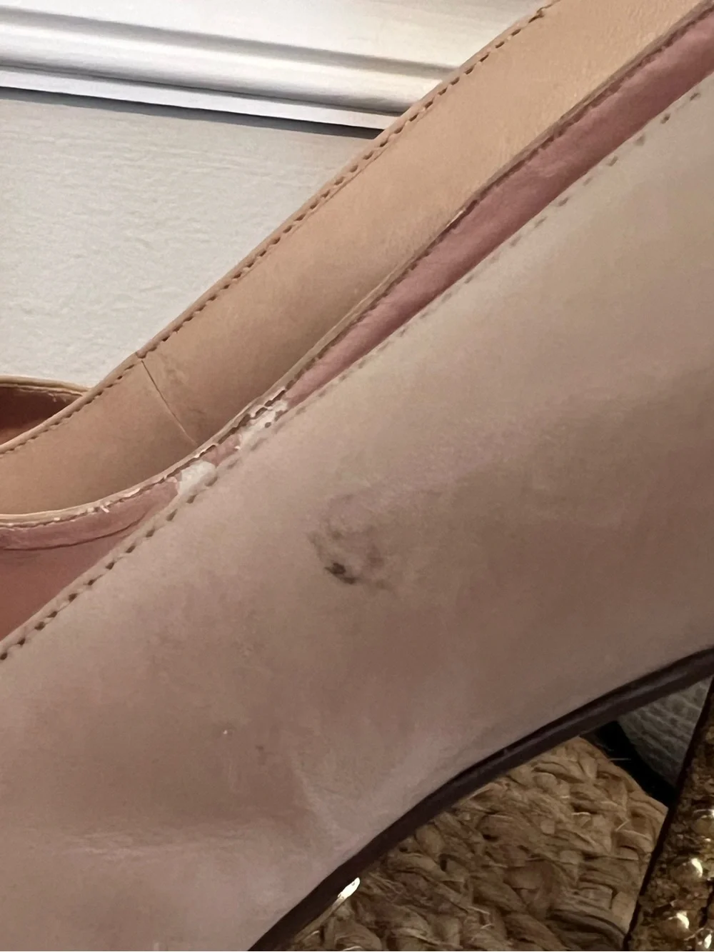 Betsey Johnson Nude Platform Pumps Gold Studded Spike Heels Size 8.5
